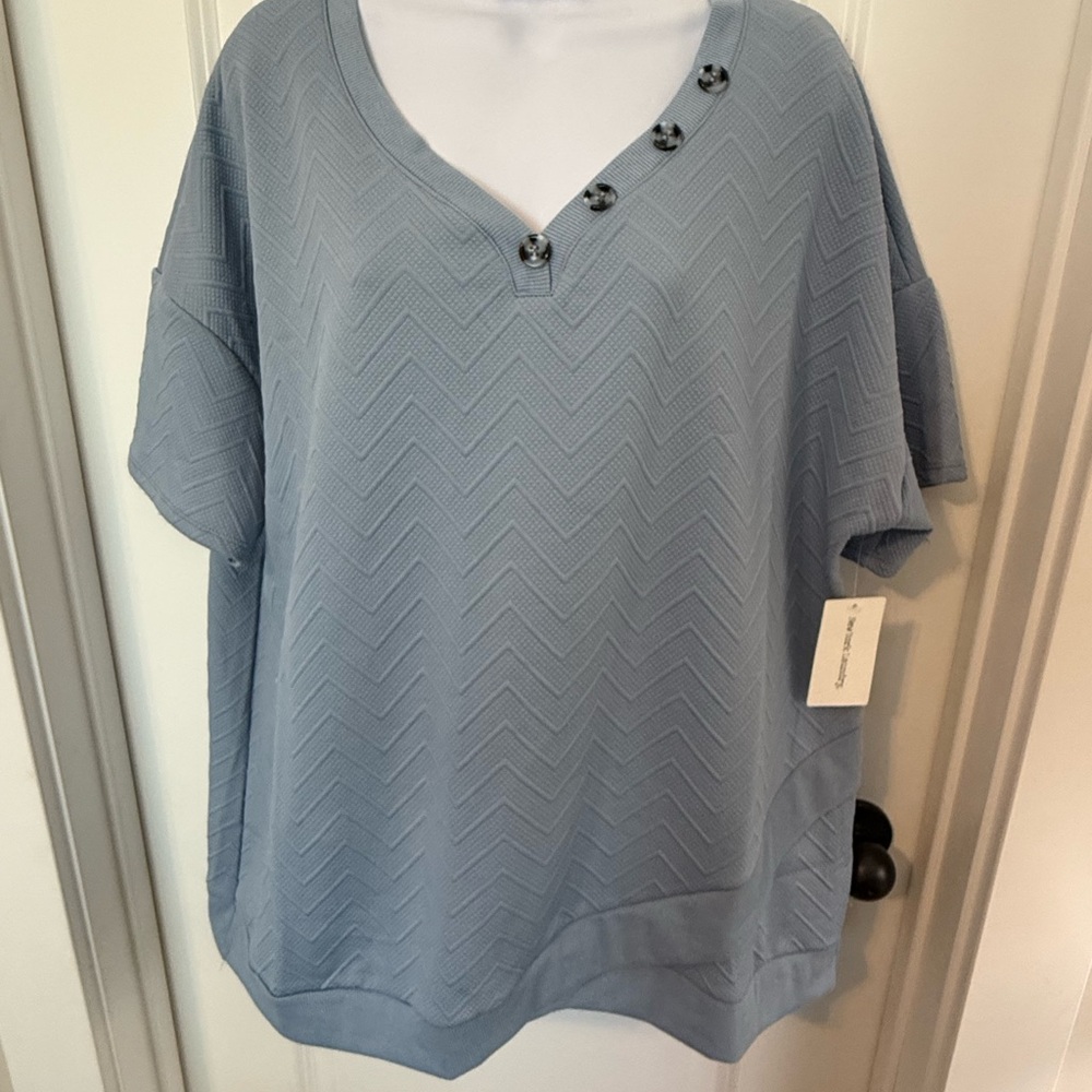 New York Laundry Blue Boxy Short Sleeve Blouse